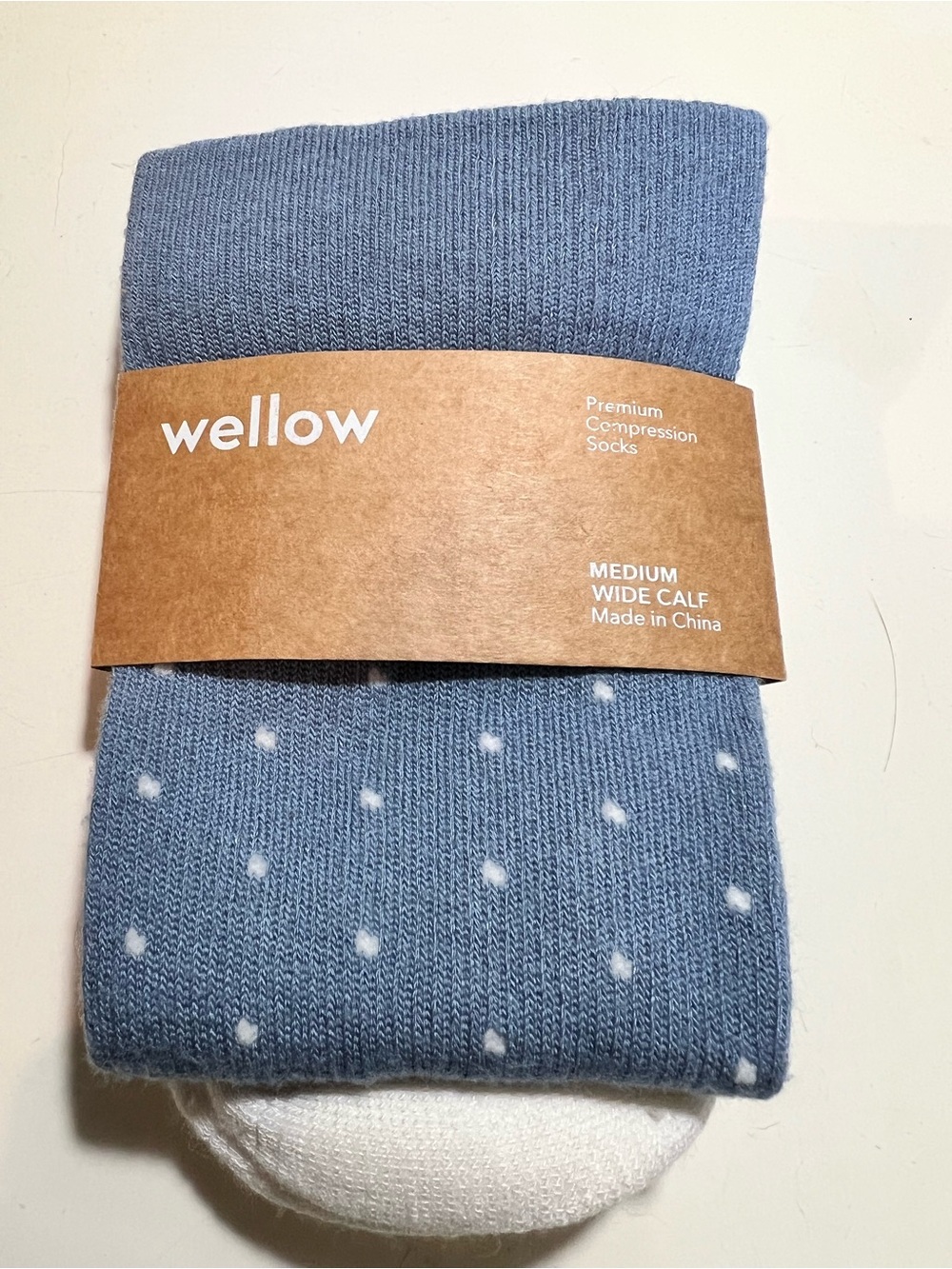 Wellow powder blue and white dot Compression socks size M wide calf. NWT